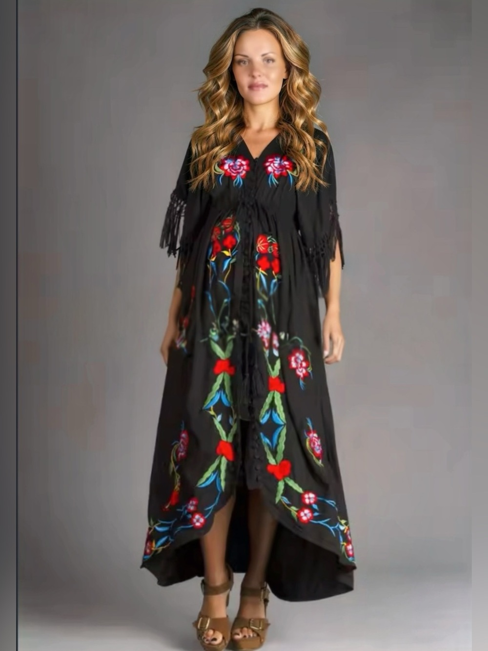 🔥🔥PRICE DROP!!🔥🔥Fillyboo Black Maxi Dress with Vibrant Floral Embroidery (XL)